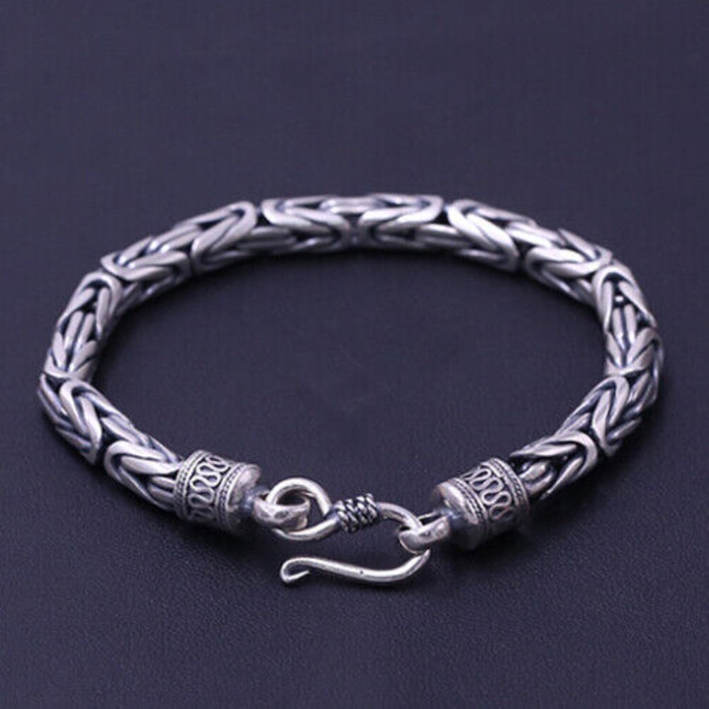 Round Byzantine Bracelet Oxidized 925 Sterling Silver Link Chain